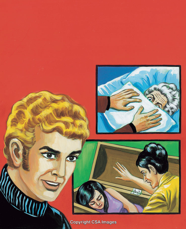 Dramatic Illustrated Scene With Three Suspenseful Vignettes Depicting Mysterious Events