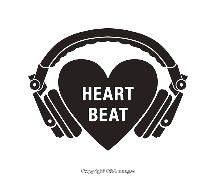 Black and White Heart with Headphones Illustrated Design