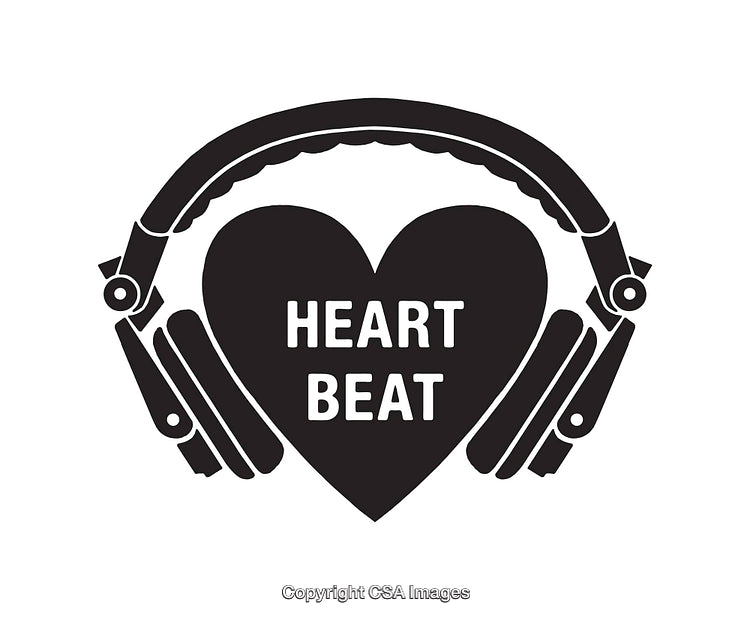 Black and White Heart with Headphones Illustrated Design