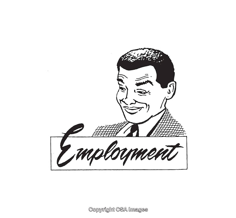 Retro Line Art Illustration of Employment with Smiling Businessman