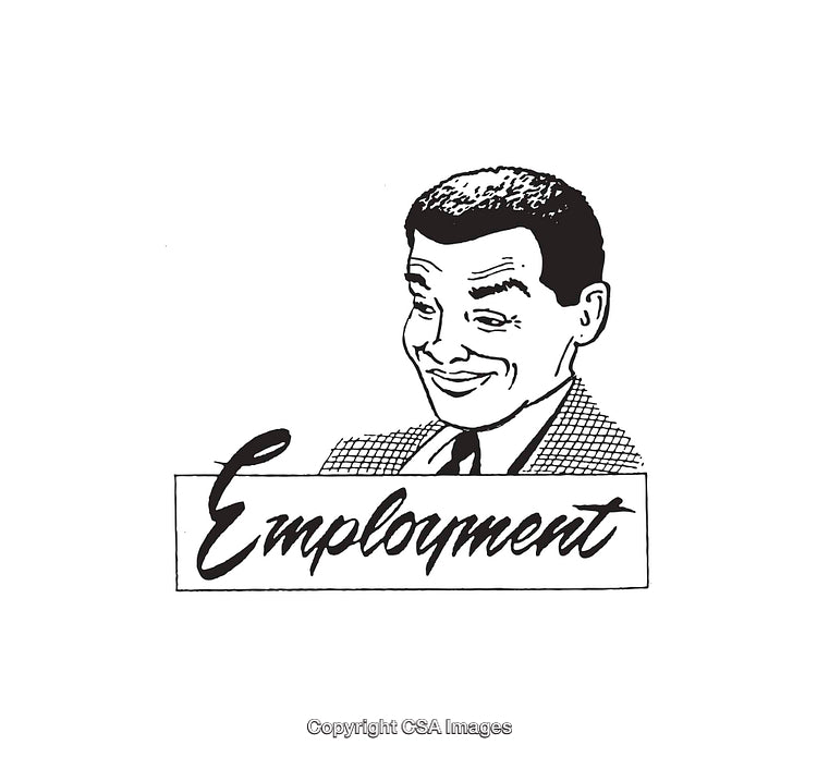 Retro Line Art Illustration of Employment with Smiling Businessman