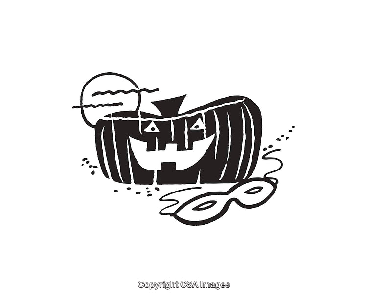 Black and White Jack-o'-Lantern Line Art with Halloween Mask