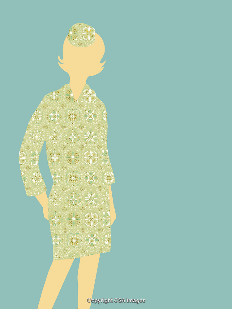 Artistic Silhouette of Fashionable Woman in Patterned Attire on Pastel Background