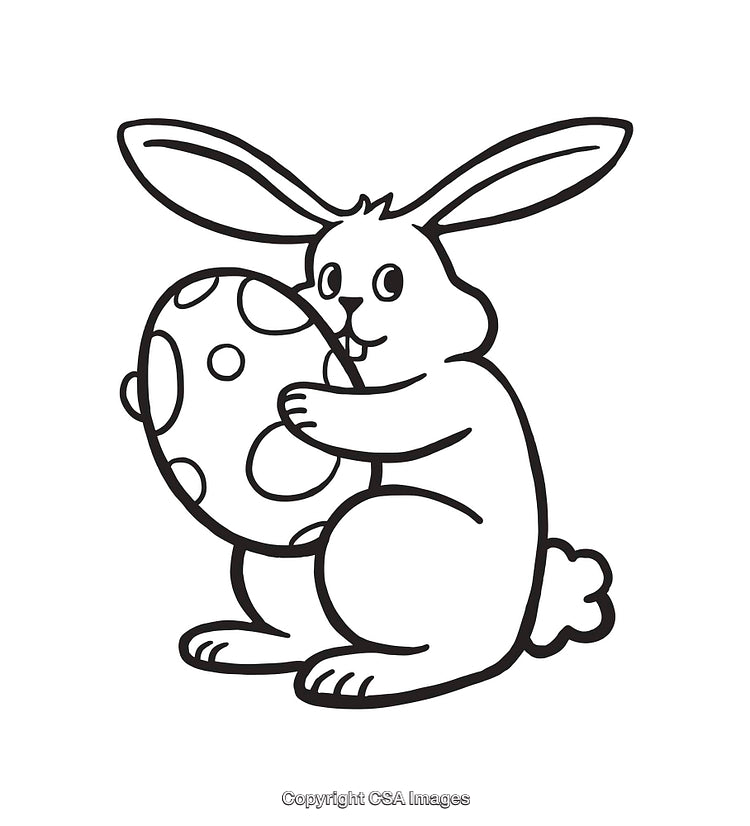 Line Art of Bunny Holding Decorated Easter Egg for Coloring