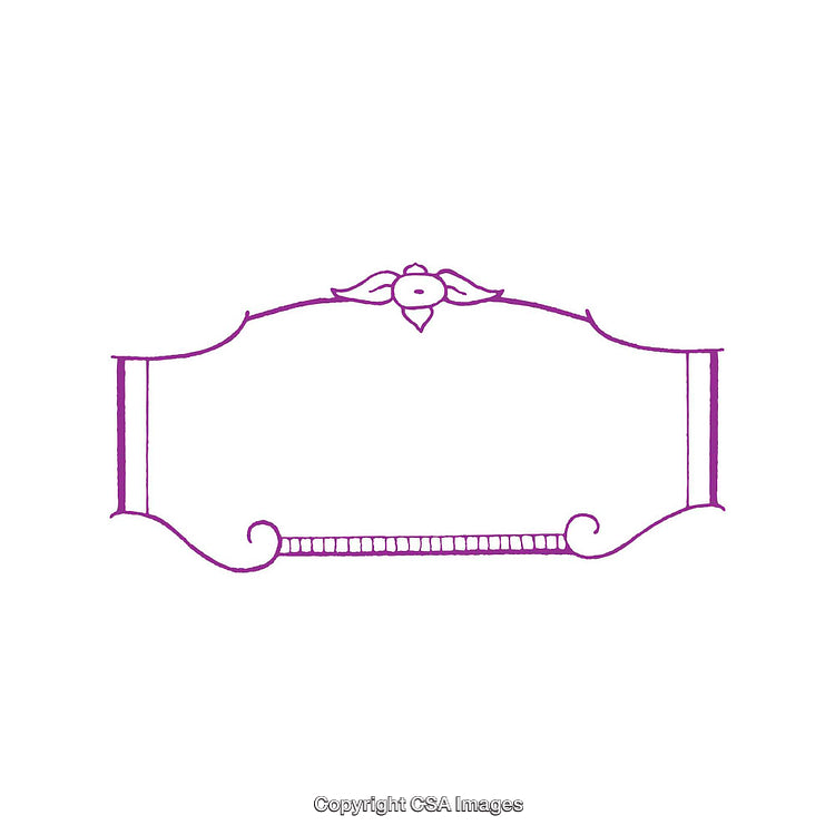 Decorative Ornate Frame With Floral Motif in Purple Outline on White Background
