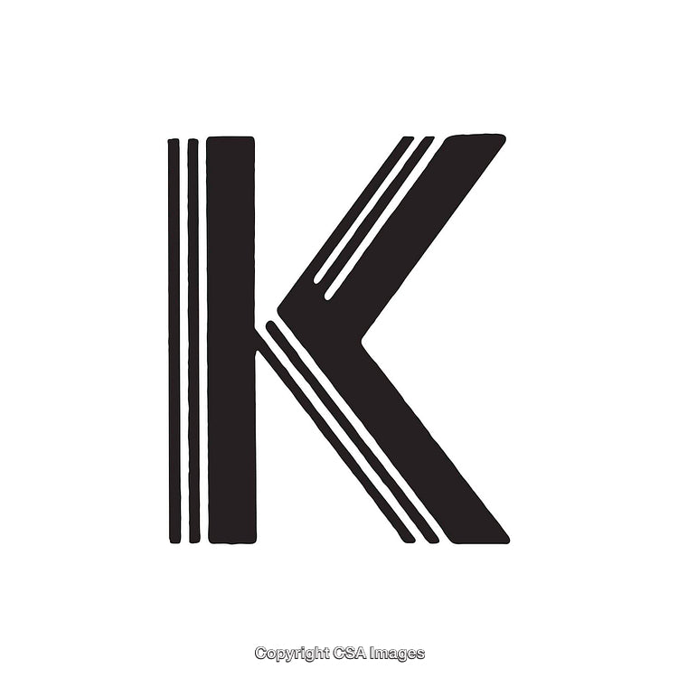 Bold Monochrome Illustration of the Letter K with Graphic Accents