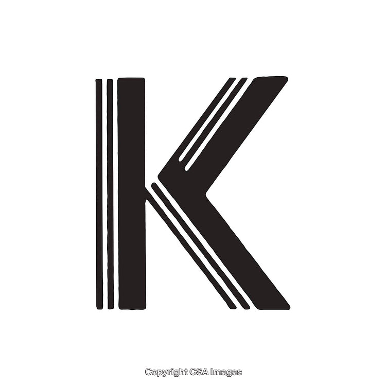 Bold Monochrome Illustration of the Letter K with Graphic Accents