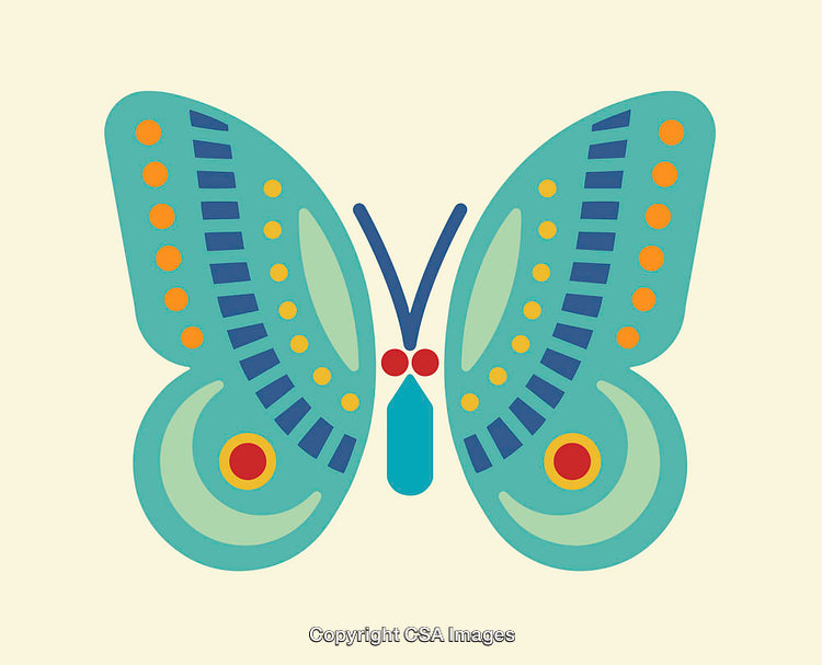 Colorful Abstract Butterfly Illustration with Geometric Patterns on Beige Background