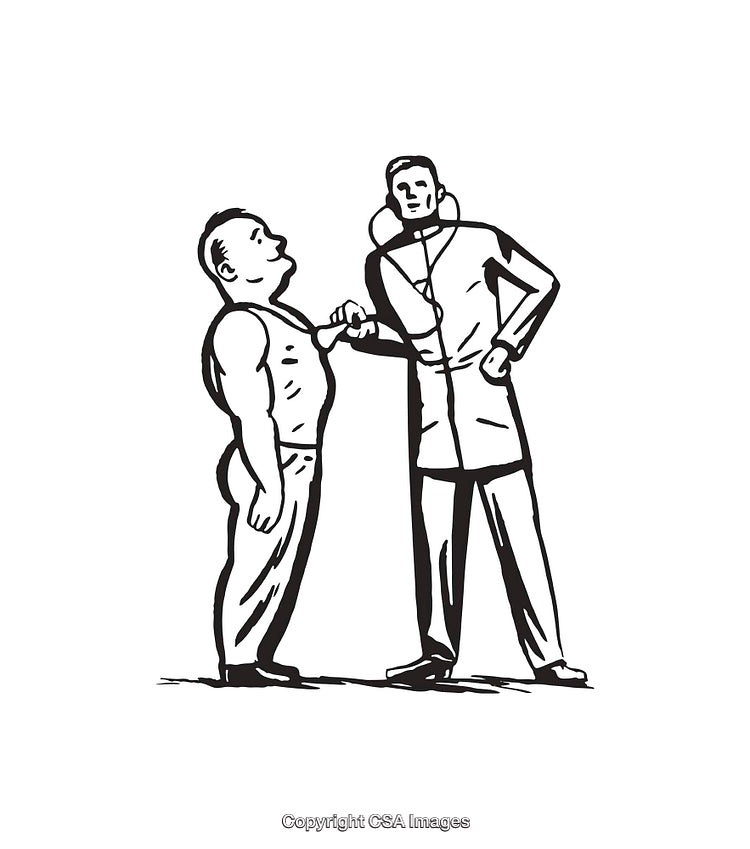 Black and White Line Art of Two Men Interacting with Tension