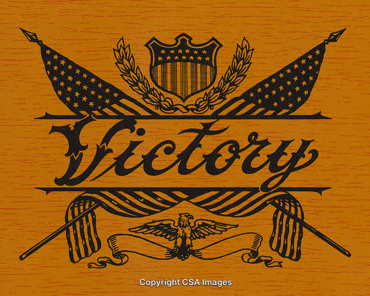 Victory Design with Patriotic Elements and Flags on an Orange Background