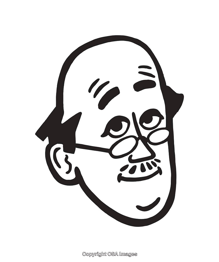 Smiling Cartoon Face of a Friendly Older Man in Line Art Style