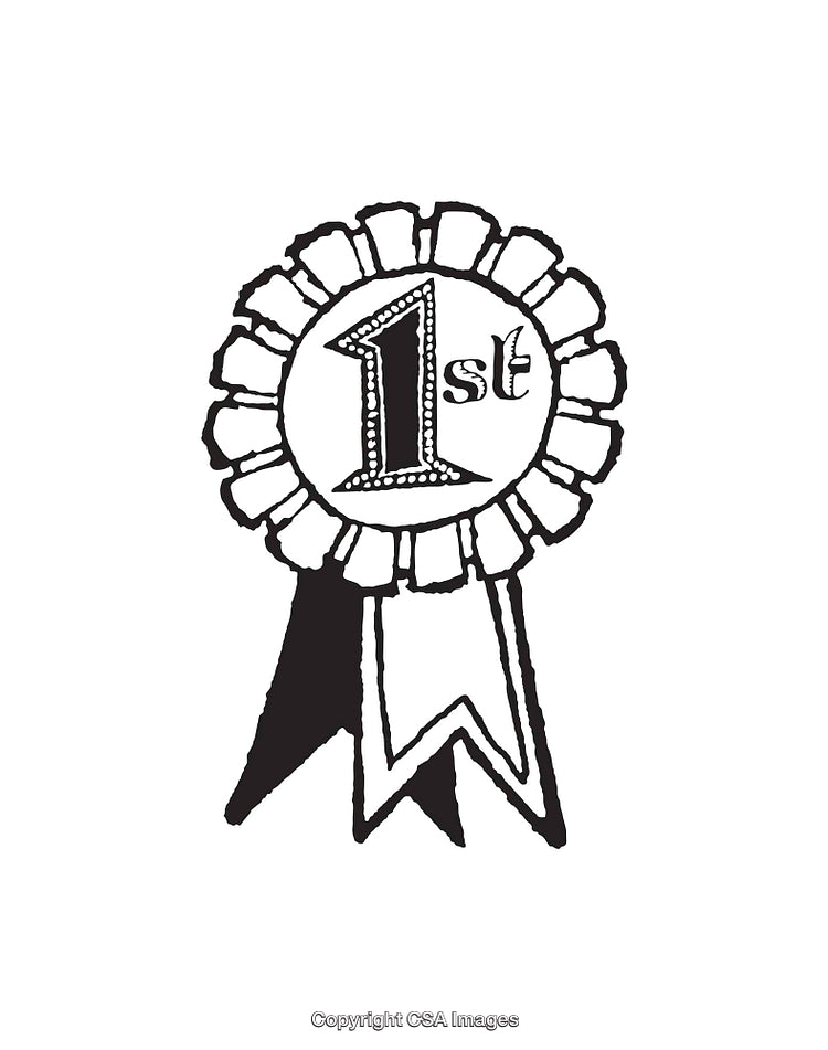 Hand-Drawn Black and White First Place Award Ribbon Sketch