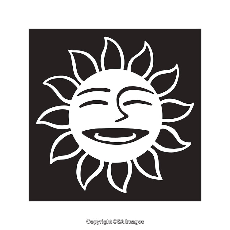 Smiling Sun Line Art Illustration with Radiating Sunrays Design