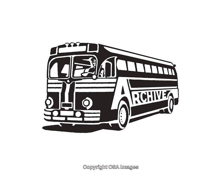 Vintage Bus Illustration With Retro Typography in Black and White Art Style