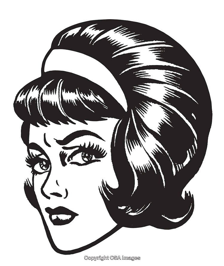 Vintage Pop Art Illustration of a Woman with Short Hair and Headband