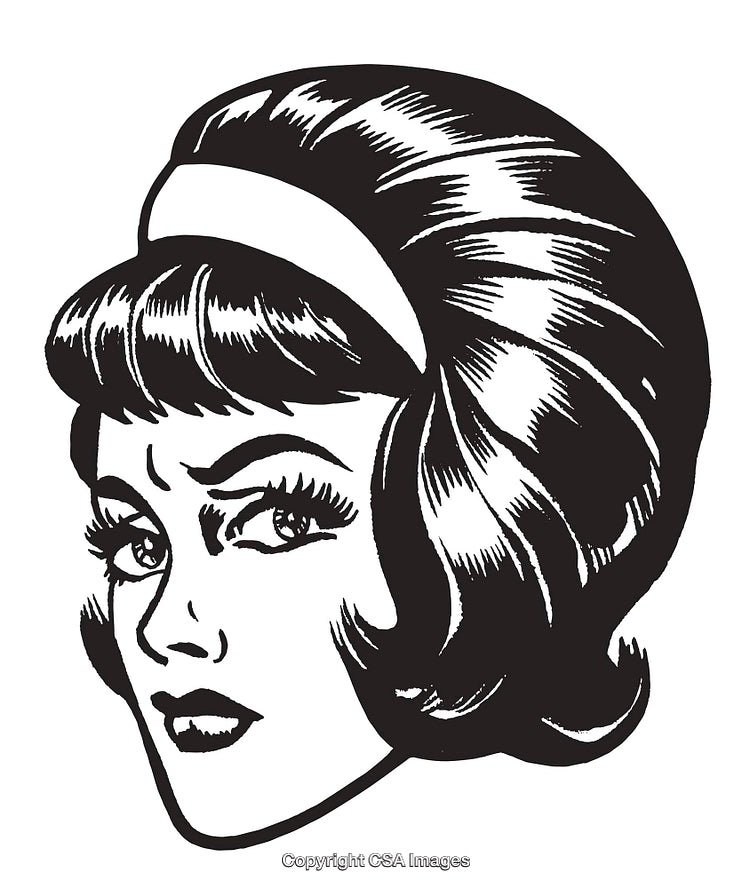 Vintage Pop Art Illustration of a Woman with Short Hair and Headband