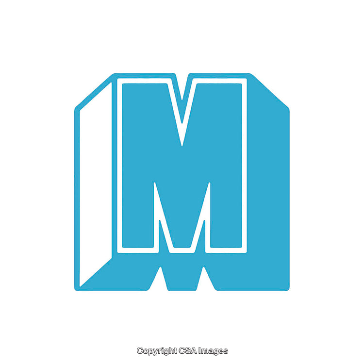 Blue 3D Letter M Design on White Background
