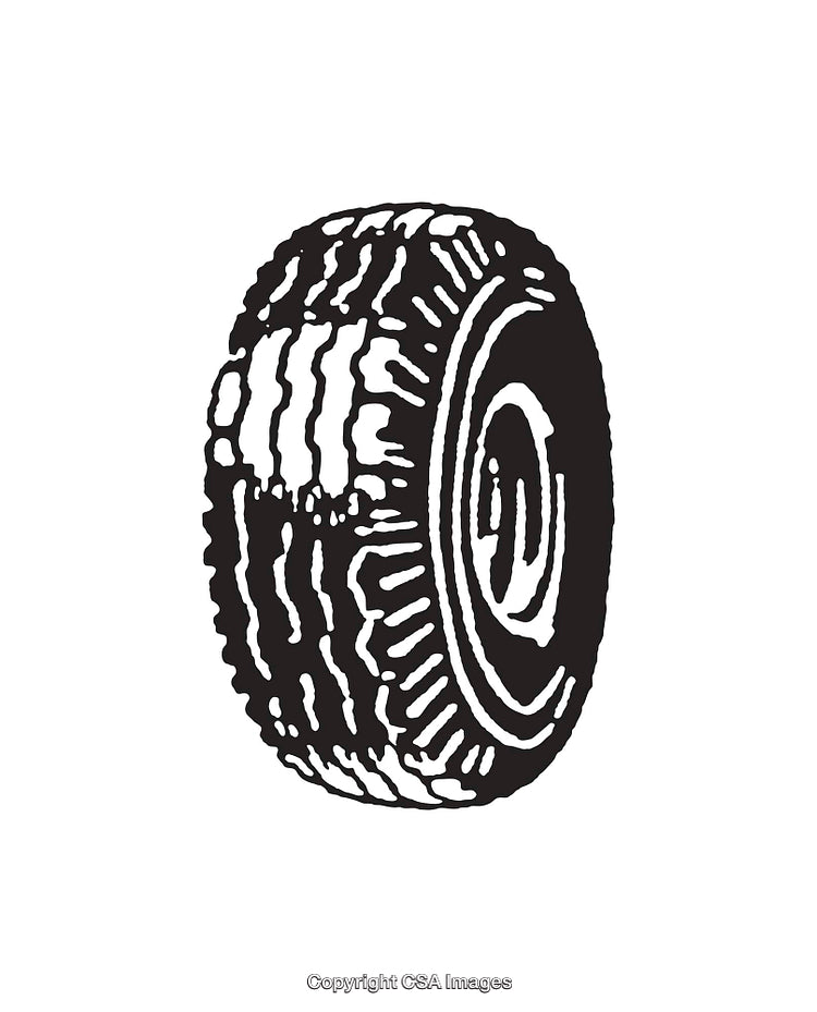 Black and White Illustration of a Tire with Detailed Tread Design