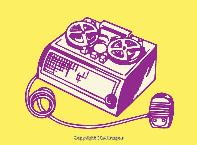 Retro Style Illustration of a Reel-to-Reel Magnetic Tape Recorder