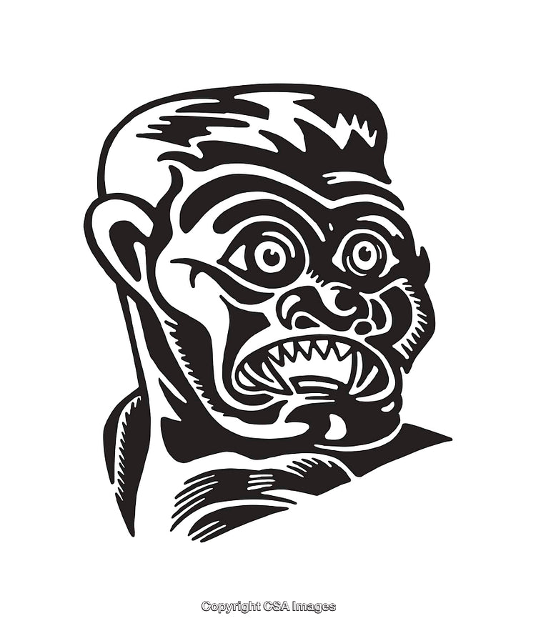 Black and White Line Art Beast Face Illustration on White Background