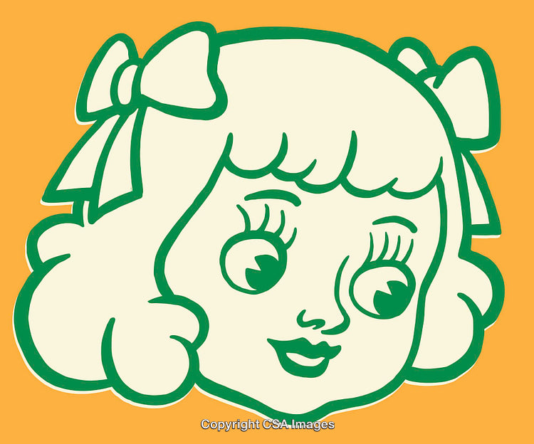 Retro Style Color Line Art Illustration of a Cute Girl Portrait