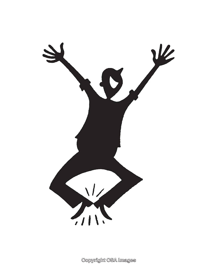 Dynamic Black and White Line Art Silhouette of Active Jumping Figure