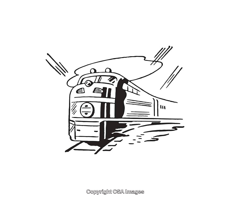 Black and White Retro Train Illustration with Dynamic Linework