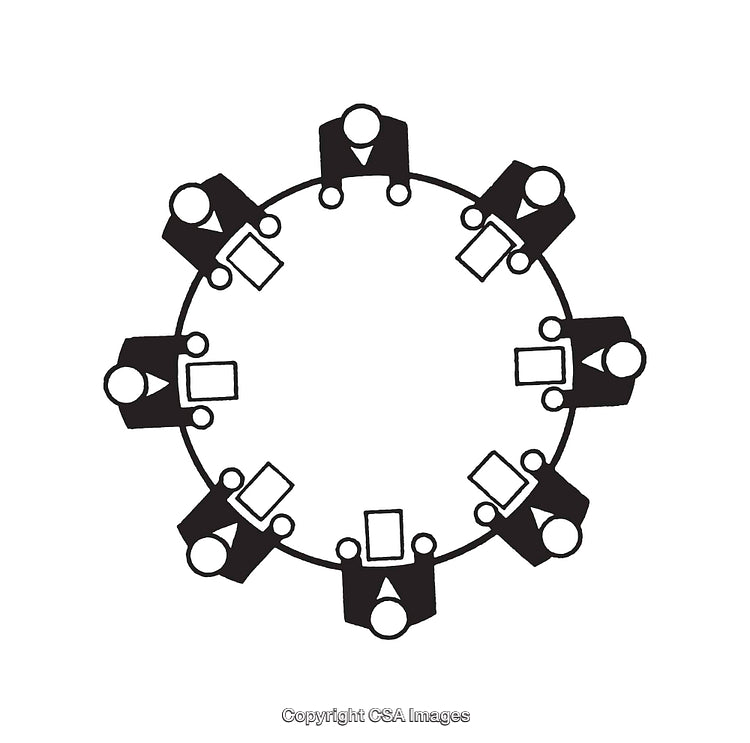 Circular Business Meeting Illustration of Executives Seated Around a Table