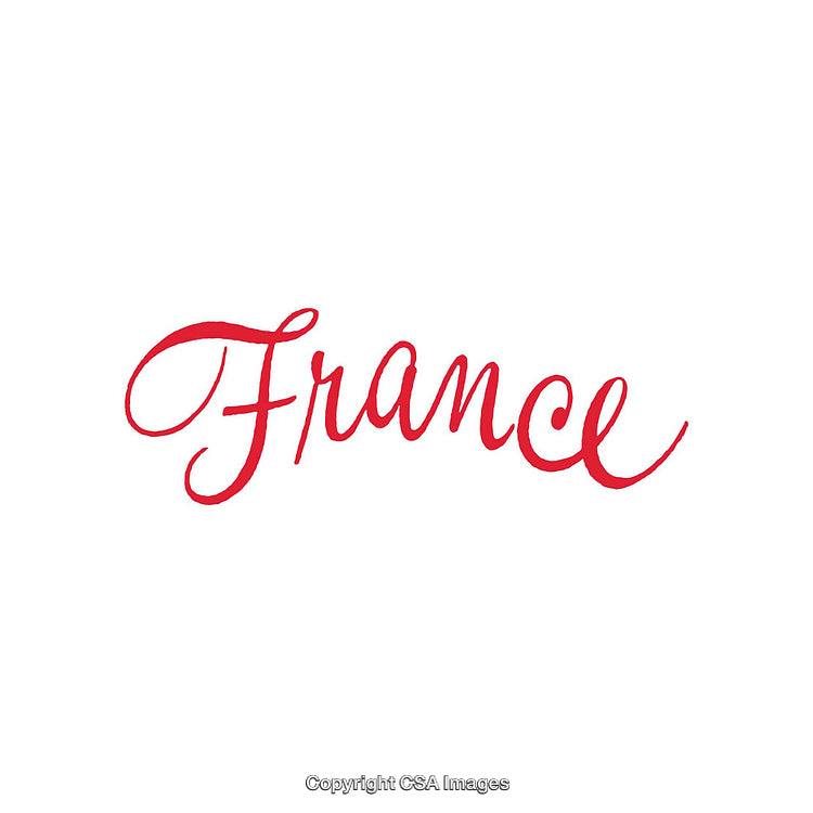 Elegant Calligraphy of France in Vibrant Red on White Background