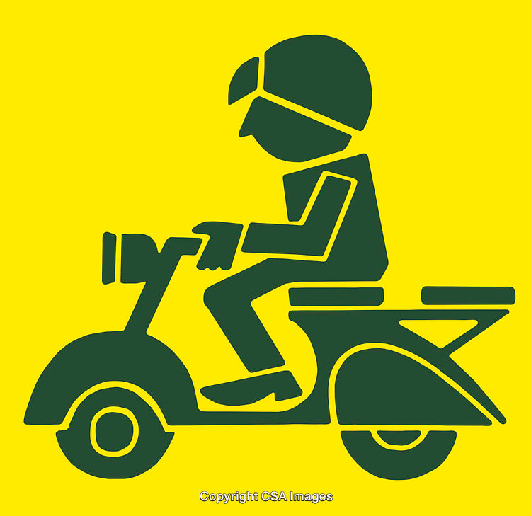 Colorful Illustration of a Person Riding a Scooter on a Yellow Background