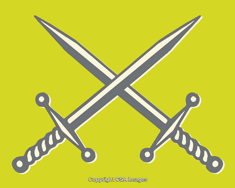 Crossed Swords Silhouette Icon on Bright Yellow Background
