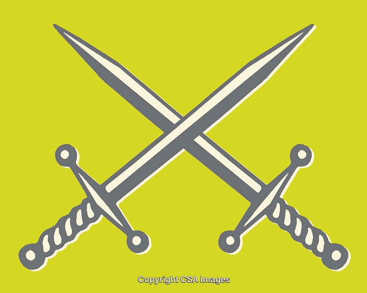 Crossed Swords Silhouette Icon on Bright Yellow Background