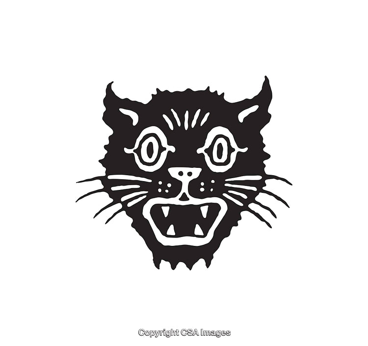 Black and White Line Art of a Screaming Cat Face