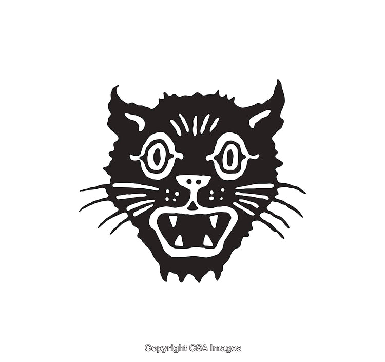 Black and White Line Art of a Screaming Cat Face
