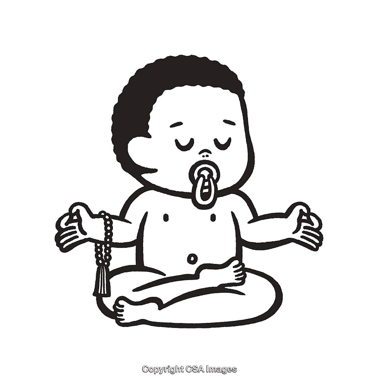Minimalist Black and White Meditating Baby Line Art Illustration