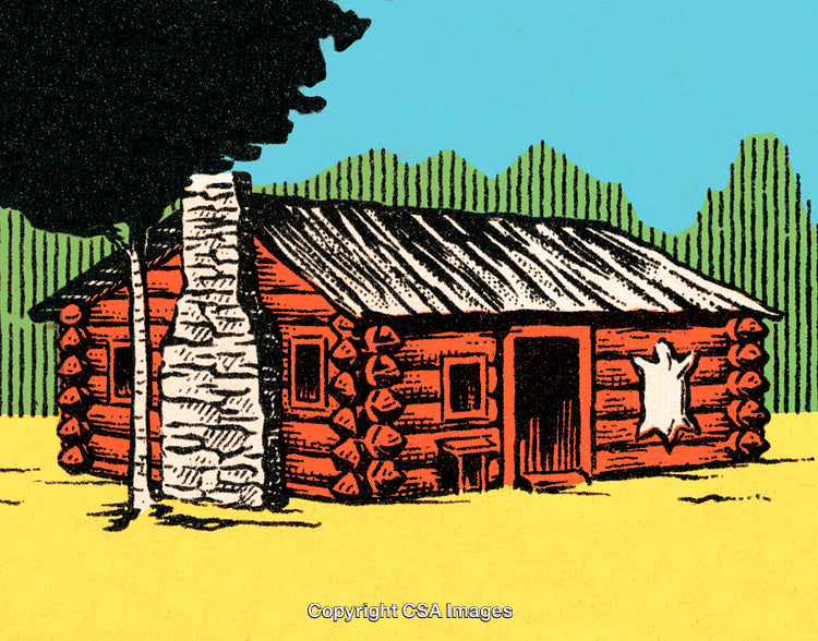 Rustic Log Cabin in Serene Countryside with Clear Blue Skies