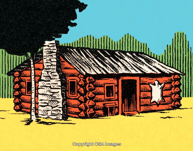 Rustic Log Cabin in Serene Countryside with Clear Blue Skies