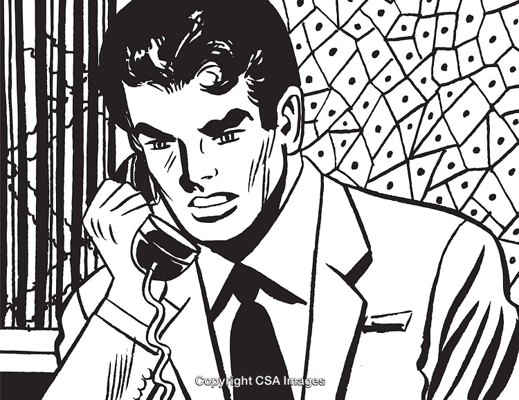 Retro Illustration of a Businessman on the Phone in Monochrome Style
