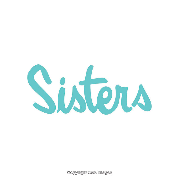 Elegant Typography of the Word 'Sisters' in a Stylish Teal Script Font