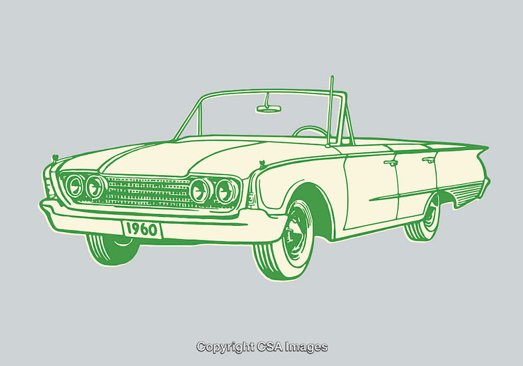 Vintage Line Art of a Classic 1960 Convertible Car in Green