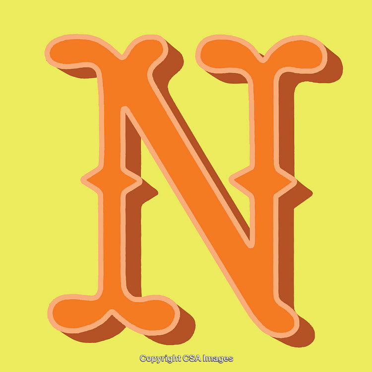 Orange Letter N in Decorative Style on Yellow Background