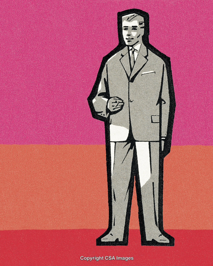 Retro Styled Businessman Illustration on Vibrant Geometric Background