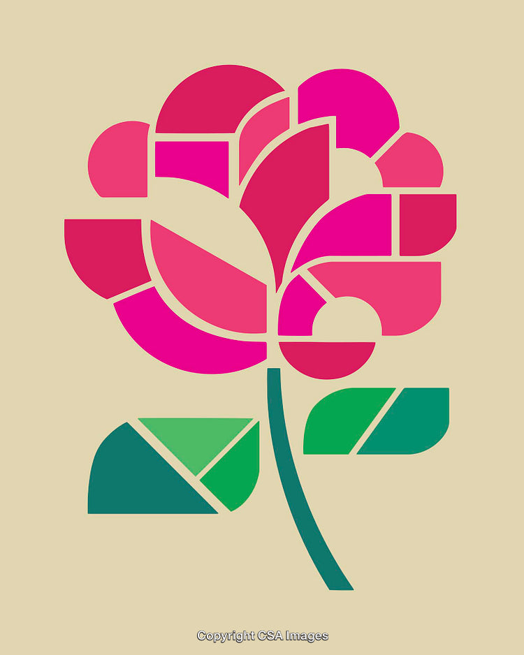 Abstract Geometric Rose Illustration in Pink and Green on Neutral Background