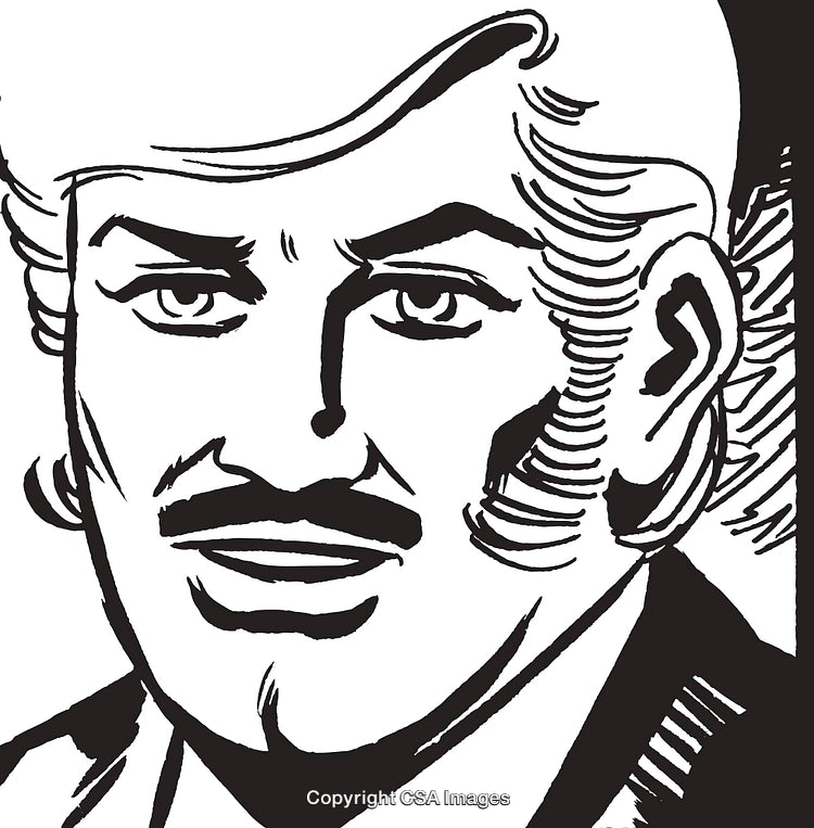 Black and White Cartoon Illustration of Smiling Man in Retro Style