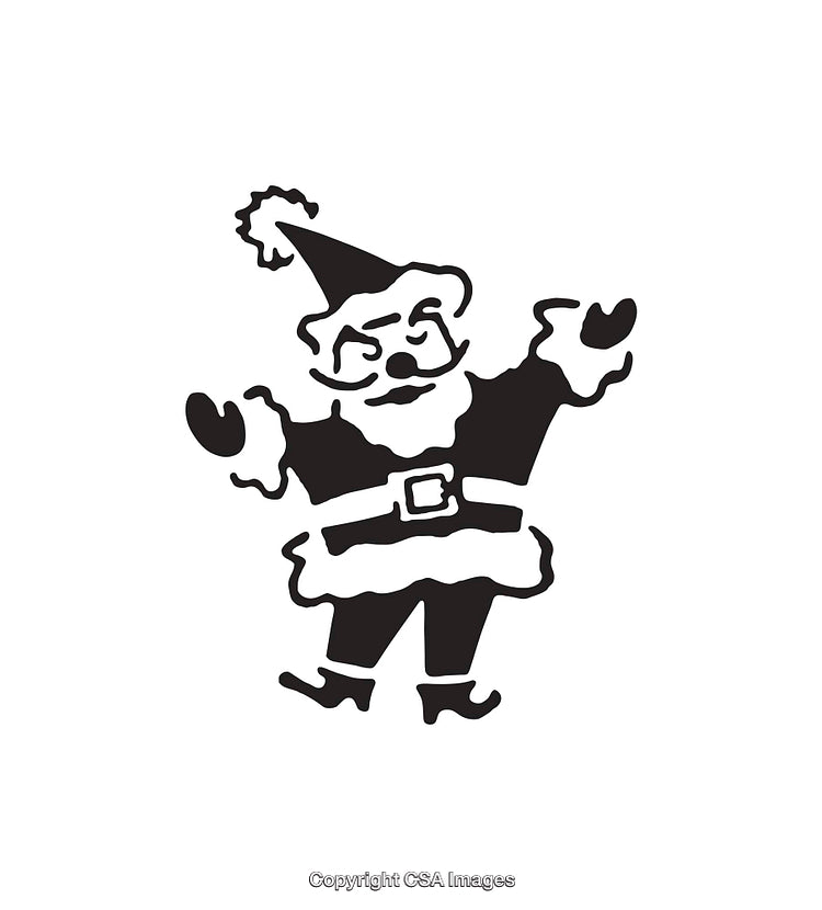 Black and White Santa Claus Line Art Christmas Holiday Illustration