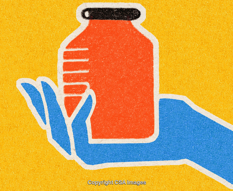 Illustrated Hand Holding a Bottle with Vibrant Colors