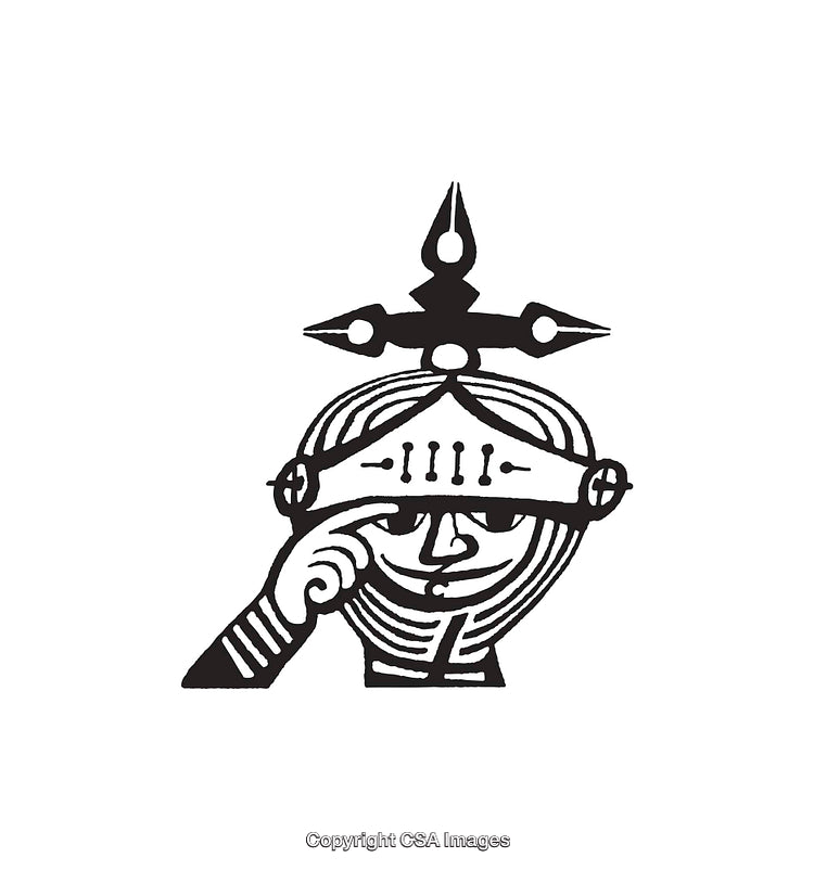 Black and White Illustration of A Decorated Knight Helmet
