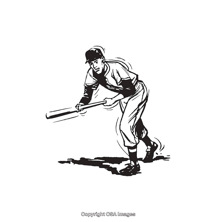 Black and White Line Art of a Baseball Player in Action