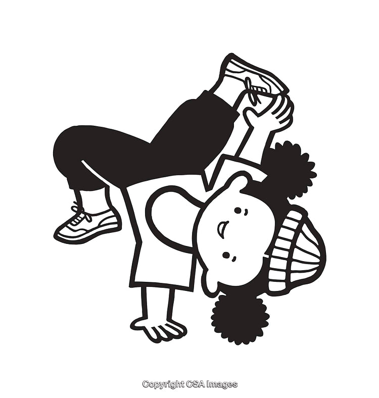 Black and White Line Art of Child Doing Breakdance Pose