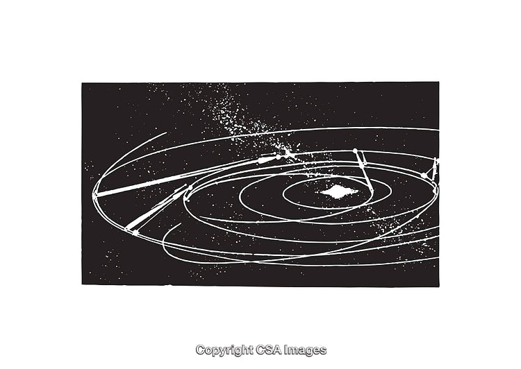 Abstract Diagram of Circulating Paths with Splatter Texture in Black and White